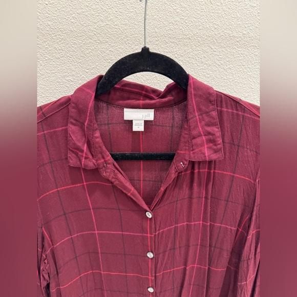 J. Jill Women's Burgundy Button-Up Top plaid size medium - Picture 2 of 4